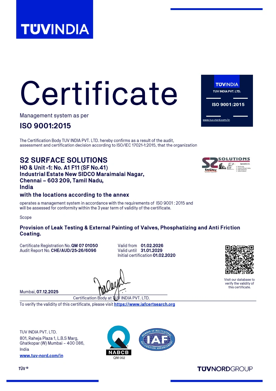 Preview of S2 Surface Solutions ISO 9001:2015 certificate